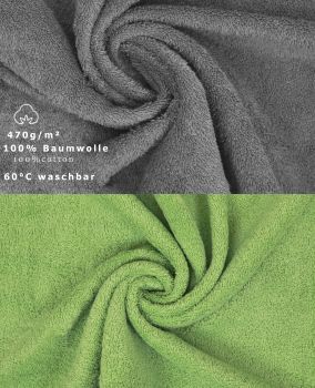 Betz 10 Piece Towel Set PREMIUM 100% Cotton 10 Face Cloths Colour: anthracite & apple green