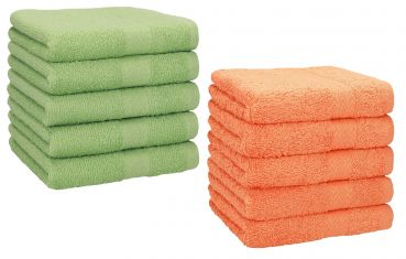 Lot de 10 serviettes débarbouillettes "Premium" couleur: vert pomme & orange, taille: 30x30 cm