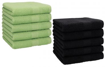 Lot de 10 serviettes débarbouillettes "Premium" couleur: vert pomme & noir, taille: 30x30 cm