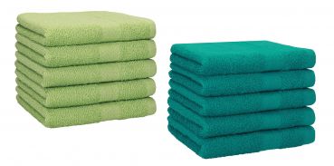 10er Pack Gästehandtücher "Premium" Farbe: Apfel-Grün & Smaragd-Grün, Größe: 30x50 cm
