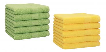 Set di 10 asciugamani per iospiti Premium, colore: verde mela e giallo, misura:  30 x 50 cm