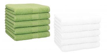 Set di 10 asciugamani per ospiti Premium, colore: verde mela e bianco, misura:  30 x 50 cm