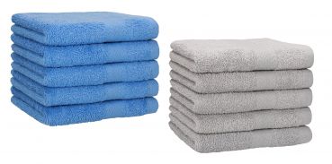 Set di 10 asciugamani per ospiti Premium, colore: blu chiaro e grigio argento, misura:  30 x 50 cm