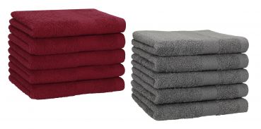 Set di 10 asciugamani per ospiti Premium, colore: rosso scuro e grigio antracite, misura:  30 x 50 cm
