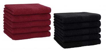 Lot de 10 serviettes d'invité "Premium" taille 30 x 50 cm couleur rouge foncé/noir, qualité 470g/m², 10 serviettes d'invité 30x50 cm en coton de Betz