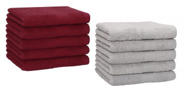 Lot de 10 serviettes d'invité "Premium" taille 30 x 50 cm couleur rouge foncé/gris argenté, qualité 470g/m², 10 serviettes d'invité 30x50 cm en coton de Betz