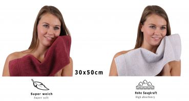 Betz 10 Piece Towel Set PREMIUM 100% Cotton 10 Guest Towels Colour: dark red & silver grey