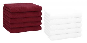 Set di 10 asciugamani per gli ospiti &#8220;Premium&#8221;, colore: rosso scuro e bianco, misura:  30 x 50 cm