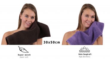 Set di 10 asciugamani per gli ospiti “Premium”, colore: marrone scuro e lilla, misura:  30 x 50 cm