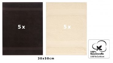Betz 10 Stück Gästehandtücher PREMIUM 100%Baumwolle Gästetuch-Set 30x50 cm Farbe dunkelbraun und beige