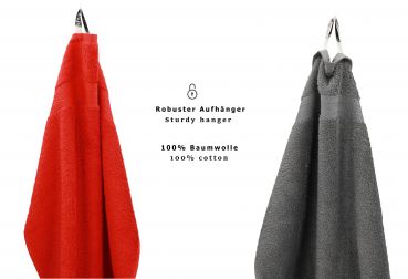 Lot de 10 serviettes d'invité "Premium" taille 30 x 50 cm couleur rouge/gris anthracite, qualité 470g/m², 10 serviettes d'invité 30x50 cm en coton de Betz
