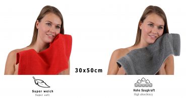 Lot de 10 serviettes d'invité "Premium" taille 30 x 50 cm couleur rouge/gris anthracite, qualité 470g/m², 10 serviettes d'invité 30x50 cm en coton de Betz