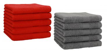 Betz 10 Piece Towel Set PREMIUM 100% Cotton 10 Guest Towels Colour: red & anthracite