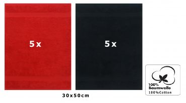 Betz 10 Piece Towel Set PREMIUM 100% Cotton 10 Guest Towels Colour: red & black