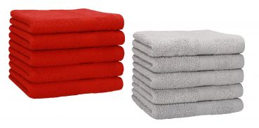 Set di 10 asciugamani per gli ospiti PREMIUM, colore: rosso e grigio argento, misura:  30 x 50 cm