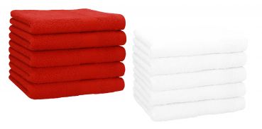 Set di 10 asciugamani per gli ospiti &#8220;Premium&#8221;, colore: rosso e bianco, misura:  30 x 50 cm