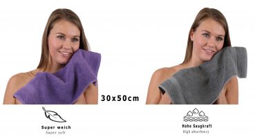 Betz 10 Piece Towel Set PREMIUM 100% Cotton 10 Guest Towels Colour: purple & anthracite