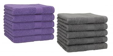 Set di 10 asciugamani per gli ospiti &#8220;Premium&#8221;, colore: lilla e grigio antracite, misura:  30 x 50 cm