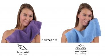 10er Pack Gästehandtücher "Premium" Farbe: Lila & Hellblau, Größe: 30x50 cm