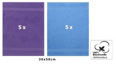 Betz 10 Toallas para invitados PREMIUM 100% algodón 30x50cm en morado y azul claro