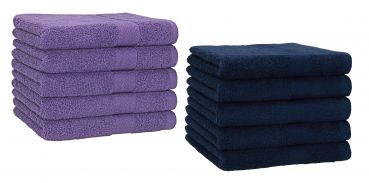 Set di 10 asciugamani per gli ospiti &#8220;Premium&#8221;, colore: lilla e blu scuro, misura:  30 x 50 cm