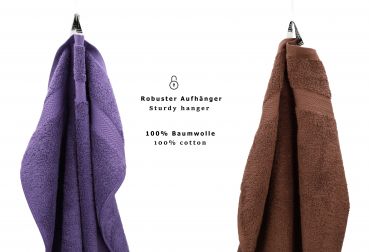 Lot de 10 serviettes d'invité "Premium" taille 30 x 50 cm couleur violet/noisette, qualité 470g/m², 10 serviettes d'invité 30x50 cm en coton de Betz
