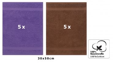 Betz 10 Stück Gästehandtücher PREMIUM 100%Baumwolle Gästetuch-Set 30x50 cm Farbe lila und nussbraun