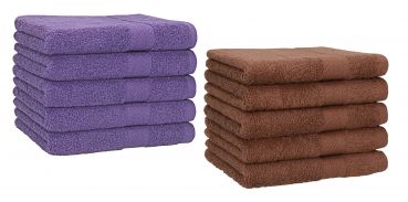 Set di 10 asciugamani per gli ospiti &#8220;Premium&#8221;, colore: lilla e marrone noce, misura:  30 x 50 cm