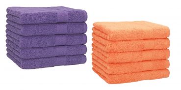 Set di 10 asciugamani per gli ospiti &#8220;Premium&#8221;, colore: lilla ed arancione, misura:  30 x 50 cm