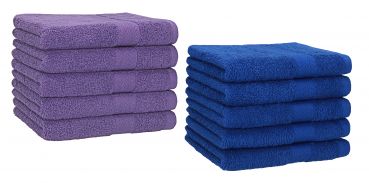 Set di 10 asciugamani per gli ospiti &#8220;Premium&#8221;, colore: lilla e blu reale, misura:  30 x 50 cm