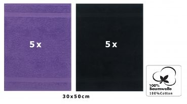 Betz 10 Toallas para invitados PREMIUM 100% algodón 30x50cm en morado y negro