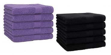 Set di 10 asciugamani per ospiti &#8220;Premium&#8221;, colore: lilla e nero, misura:  30 x 50 cm