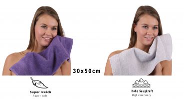 Betz 10 Piece Towel Set PREMIUM 100% Cotton 10 Guest Towels Colour: purple & silver grey