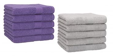 Betz 10 Piece Towel Set PREMIUM 100% Cotton 10 Guest Towels Colour: purple & silver grey