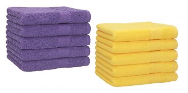 Set di 10 asciugamani per gli ospiti &#8220;Premium&#8221;, colore: lilla e giallo, misura:  30 x 50 cm