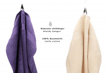 Betz 10 Piece Towel Set PREMIUM 100% Cotton 10 Guest Towels Colour: purple & beige