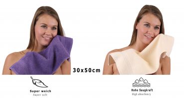 Lot de 10 serviettes d'invité "Premium" taille 30 x 50 cm couleur violet/beige, qualité 470g/m², 10 serviettes d'invité 30x50 cm en coton de Betz