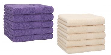Set di 10 asciugamani per gli ospiti &#8220;Premium&#8221;, colore: lilla e beige, misura:  30 x 50 cm