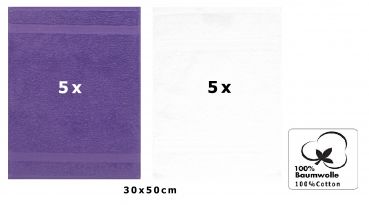 Betz 10 Toallas para invitados PREMIUM 100% algodón 30x50cm en morado y blanco