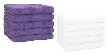 Set di 10 asciugamani per gli ospiti &#8220;Premium&#8221;, colore: lilla e bianco, misura:  30 x 50 cm