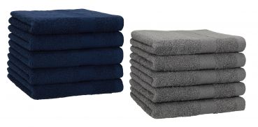 Betz 10 Toallas para invitados PREMIUM 100% algodón 30x50cm en azul marino y gris antracita