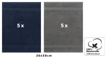 Betz 10 Piece Towel Set PREMIUM 100% Cotton 10 Guest Towels Colour: dark blue & anthracite