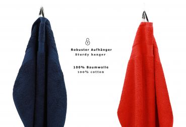 Betz 10 Piece Towel Set PREMIUM 100% Cotton 10 Guest Towels Colour: dark blue & red