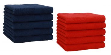 Betz 10 Piece Towel Set PREMIUM 100% Cotton 10 Guest Towels Colour: dark blue & red