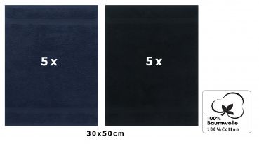 Betz 10 Piece Towel Set PREMIUM 100% Cotton 10 Guest Towels Colour: dark blue & black