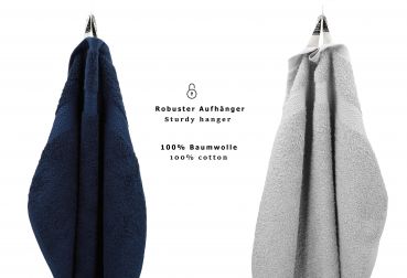 Betz 10 Piece Towel Set PREMIUM 100% Cotton 10 Guest Towels Colour: dark blue & silver grey