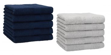 Betz 10 Piece Towel Set PREMIUM 100% Cotton 10 Guest Towels Colour: dark blue & silver grey
