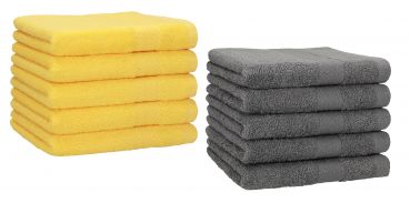 Set di 10 asciugamani per gli ospiti &#8220;Premium&#8221;, colore: giallo e grigio antracite, misura:  30 x 50 cm