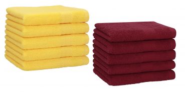 Betz 10 Toallas para invitados PREMIUM 100% algodón 30x50cm en amarillo y rojo oscuro