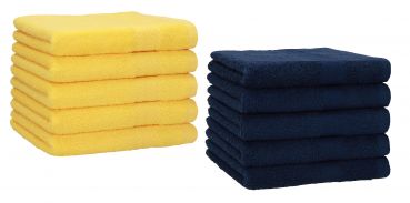 Betz 10 Stück Gästehandtücher PREMIUM 100%Baumwolle Gästetuch-Set 30x50 cm Farbe gelb und dunkelblau